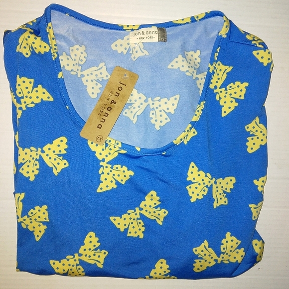 NWT☆Plus Size Blue Yellow Polka Dot Ribbon Blouse☆Gorgeous & 🎀 Unique 1X - Picture 11 of 11